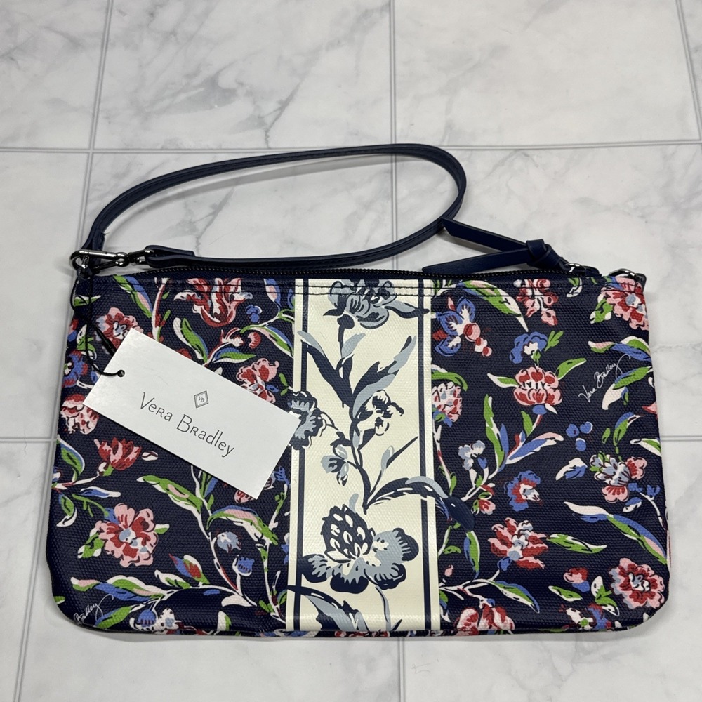 Vera Bradley Convertible Wristlet Purse Faux Leather Trim Perennially Navy NWT‎